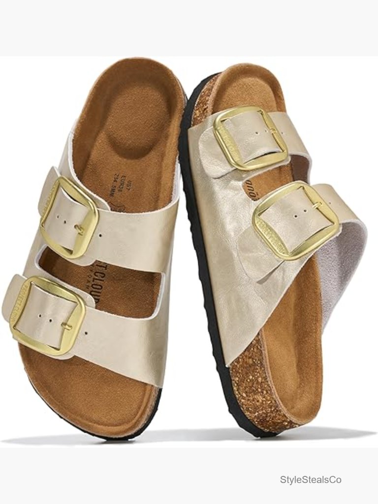 Genuine Leather Slide Sandals Memory Foam Cork Arch Support Non-Slip